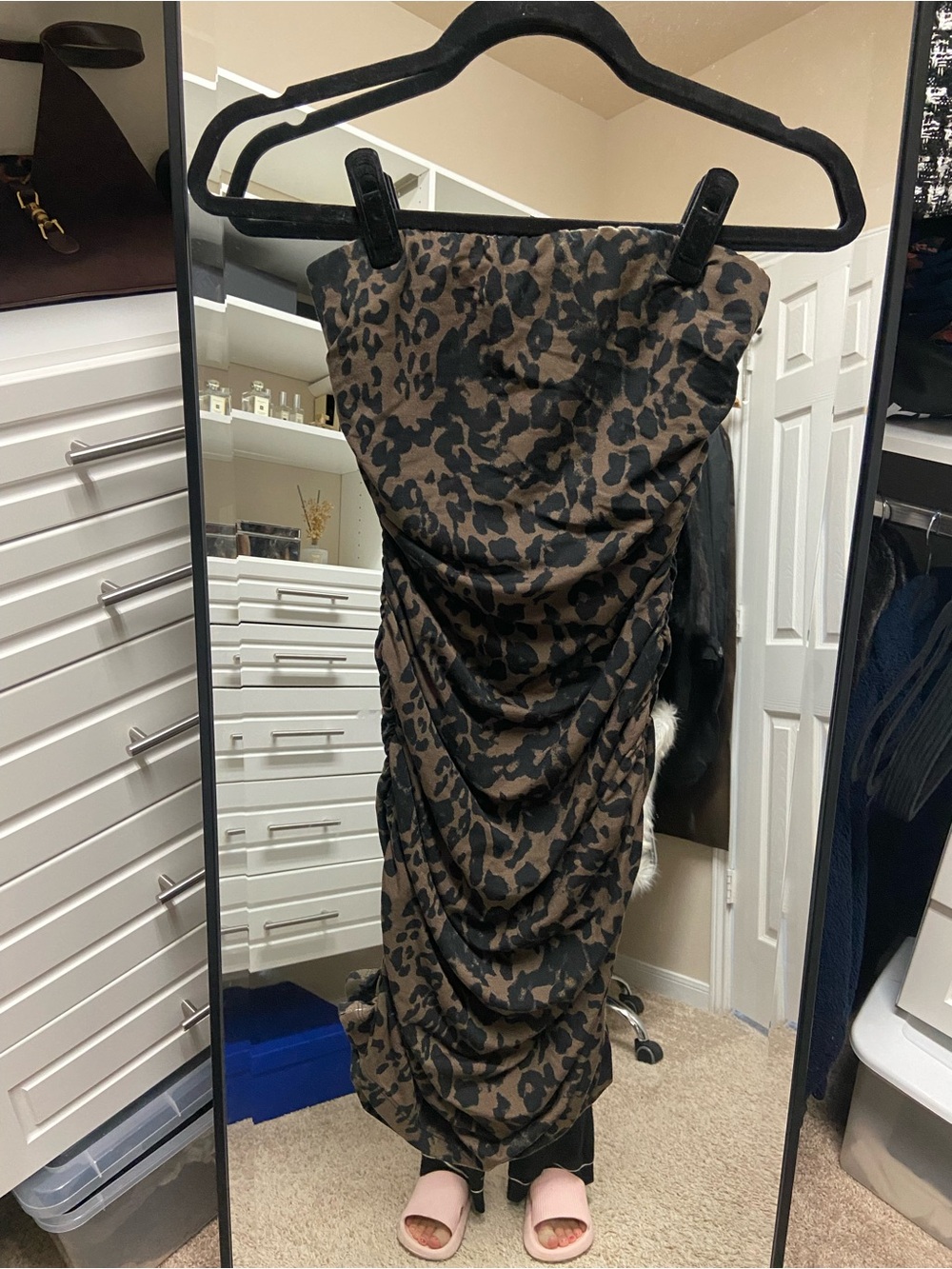 Reformation Brown and Black Leopard Ruched Strapless Maxi Skirt